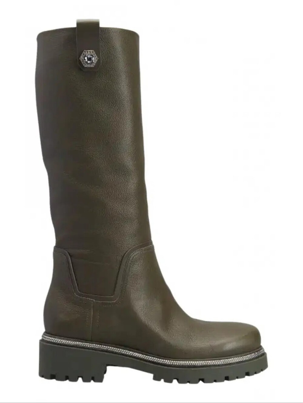 Rene Caovilla green grained calfskin knee-high boots featuring crystal embellish
